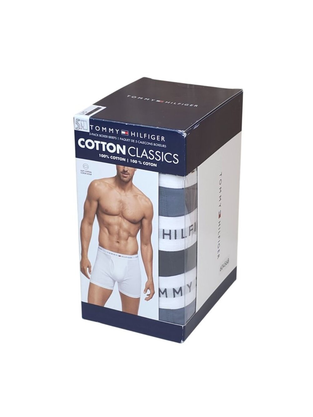 Tommy Hilfiger Mens 5-Pack Cotton Classics Boxer Briefs Large Blue and Navy